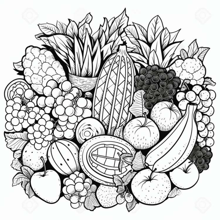 Dibujo para colorear de frutas y verduras