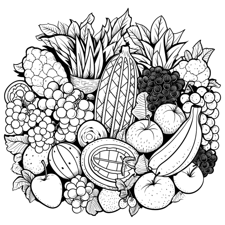 Ausmalbild Obst und Gemüse