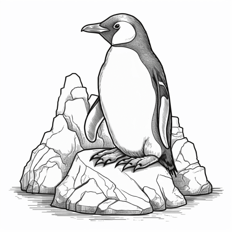 Coloring picture penguin on a rock