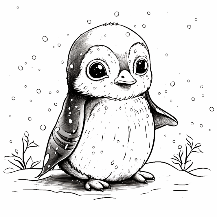 Coloring picture penguin in the snow