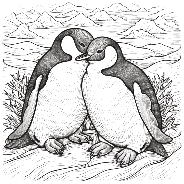 Coloring picture penguins and mountains