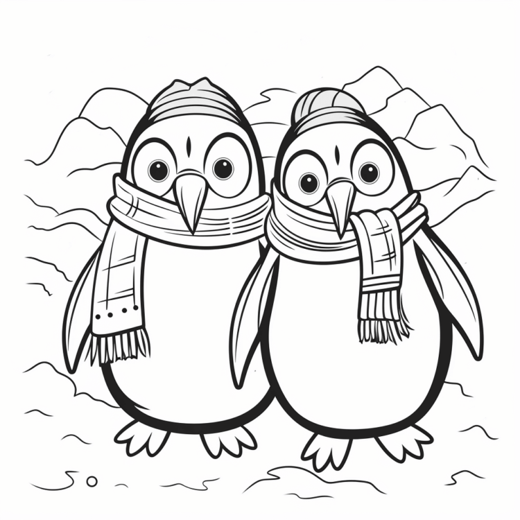 Coloring picture penguins and scarf