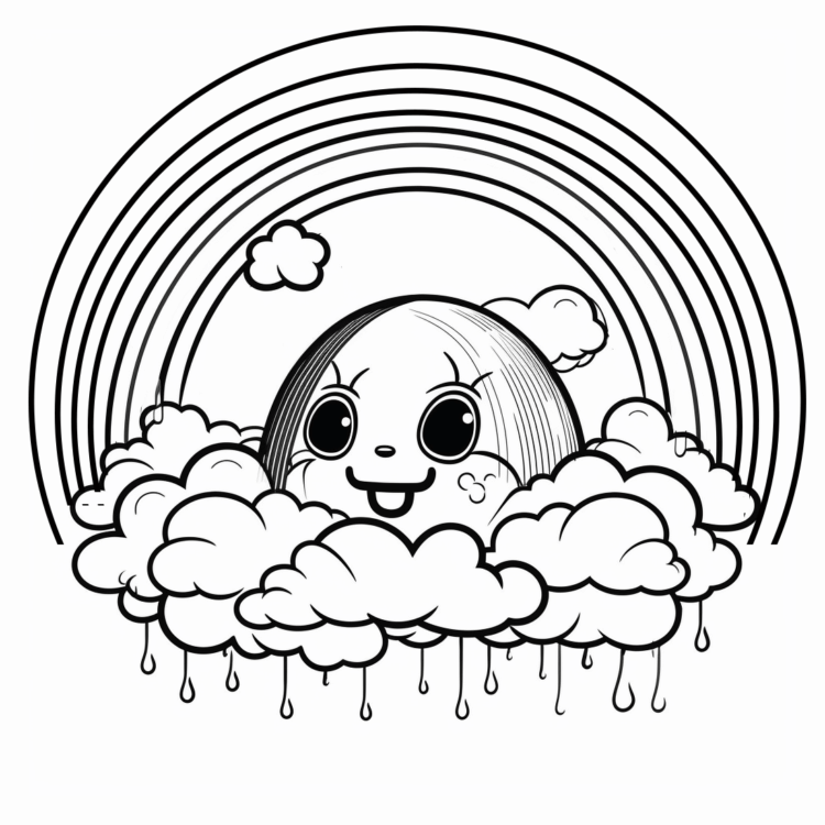 Dibujo para colorear arco iris y lluvia