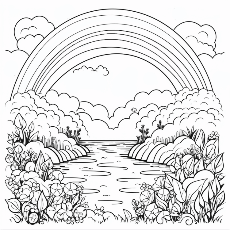 Dibujo para colorear arco iris y agua