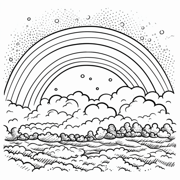 Dibujo para colorear arco iris y nubes