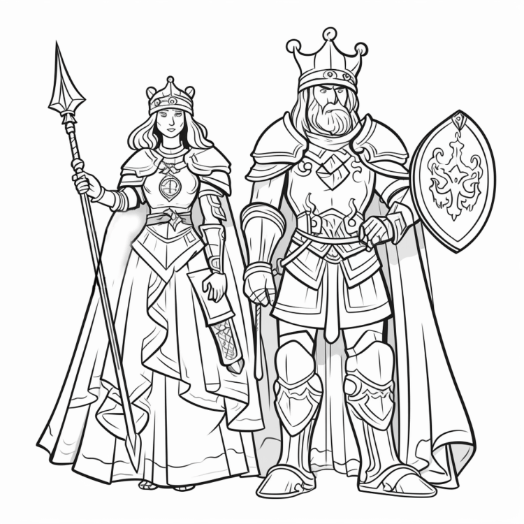Knight and queen coloring page
