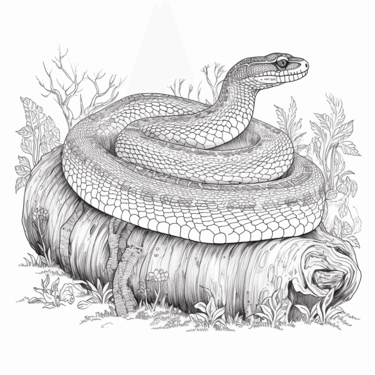 Dibujo para colorear serpiente en el tronco de un árbol
