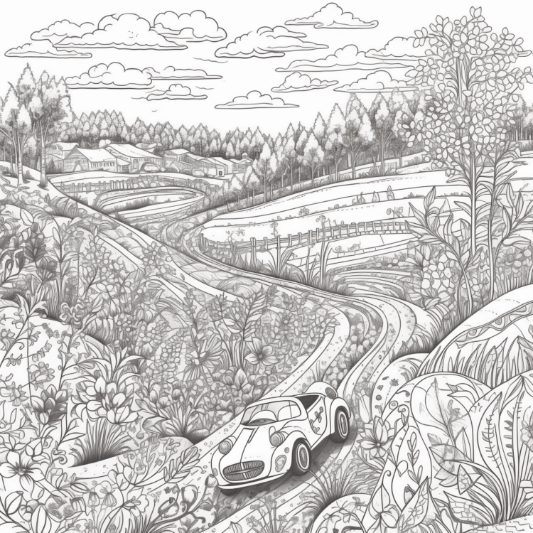 Dibujo para colorear bonita vista del coche