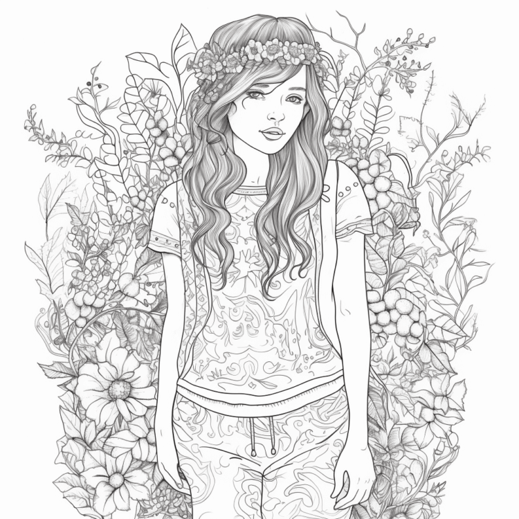 Dibujo para colorear niña tímida