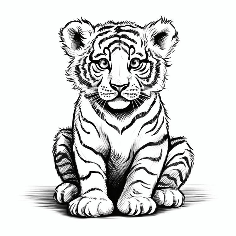 Ausmalbild Sitzender Tiger