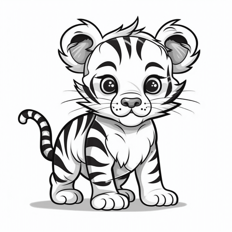 Coloring picture standing baby tiger