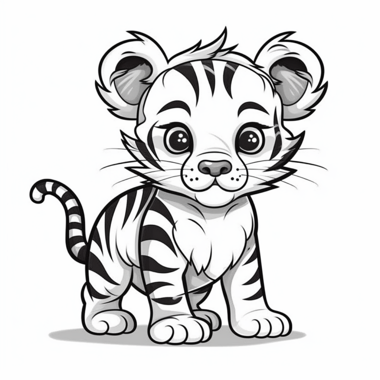 "Stehender Baby-Tiger" Ausmalbild - kostenlos herunterladen