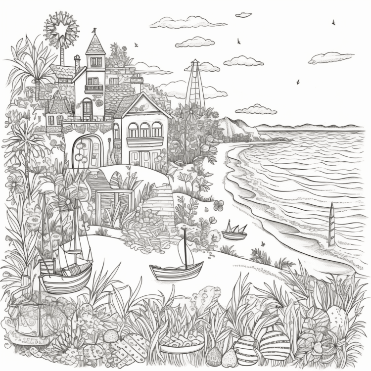 Dibujo para colorear playa de verano