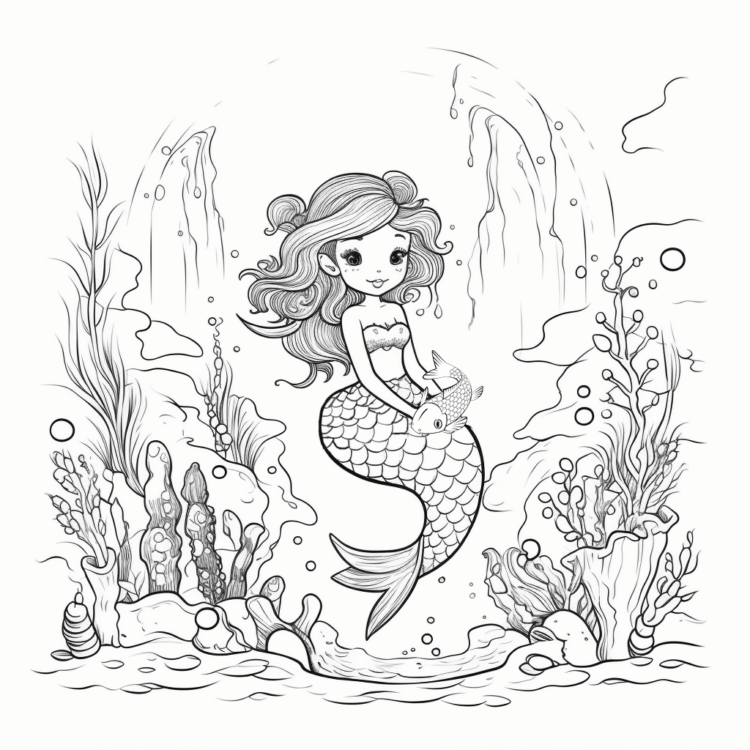 Dibujo para colorear sirena dulce