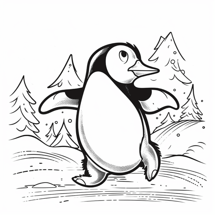 Ausmalbild Tanzender Pinguin