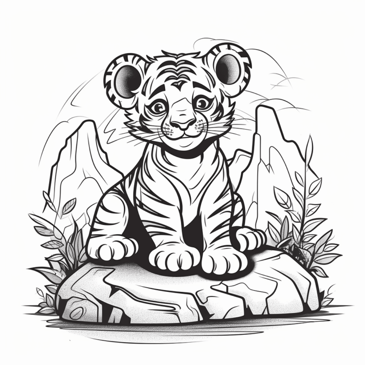 Ausmalbild Tiger auf einem Felsen
