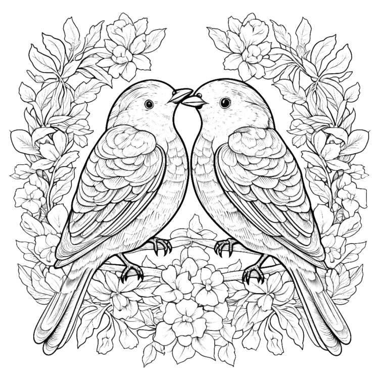 Coloring picture lovebirds on a tree