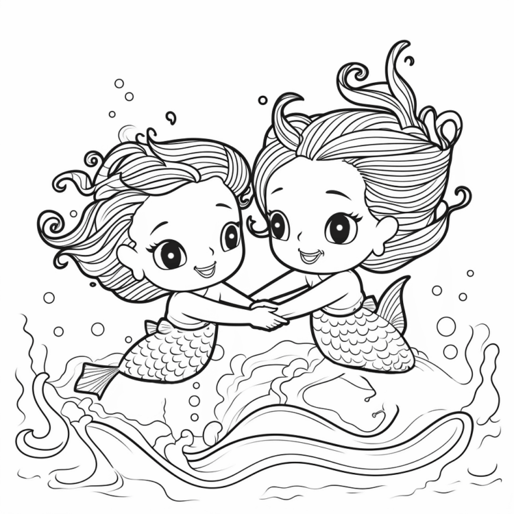 Playful mermaids coloring page