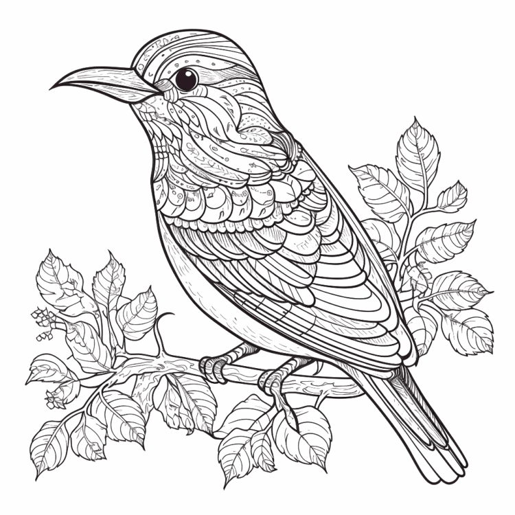 Dibujo para colorear pájaro en un árbol