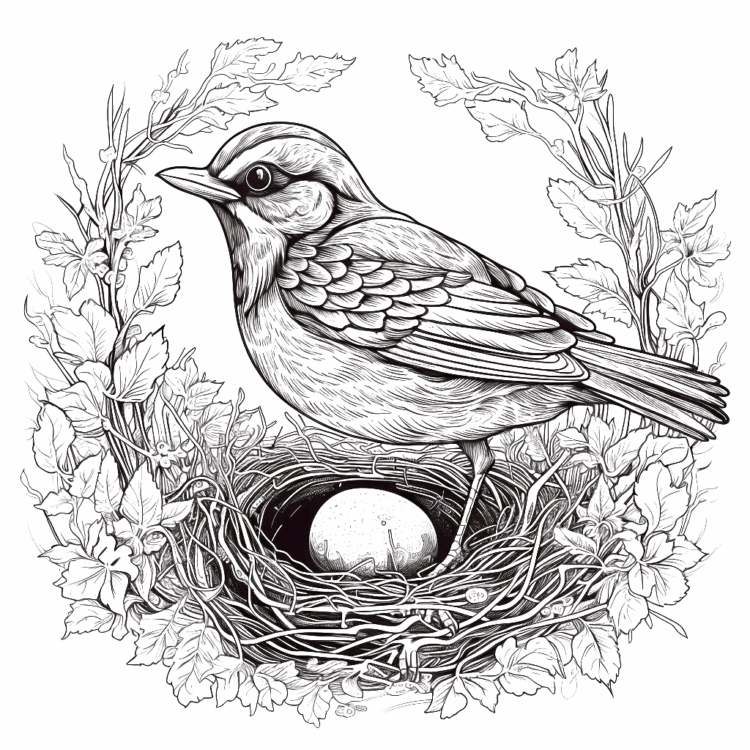 Dibujo para colorear pájaro y huevo