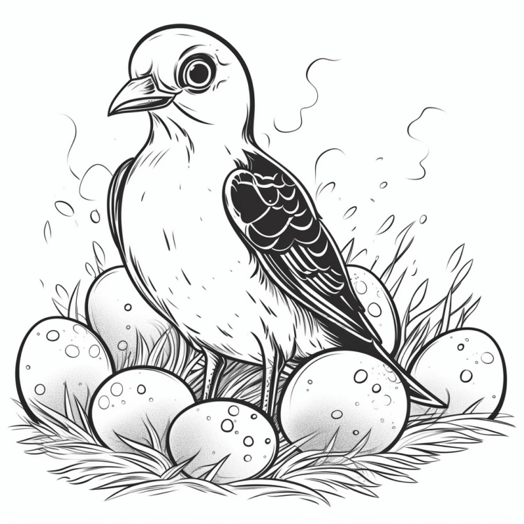 Ausmalbild Vogel und Eier