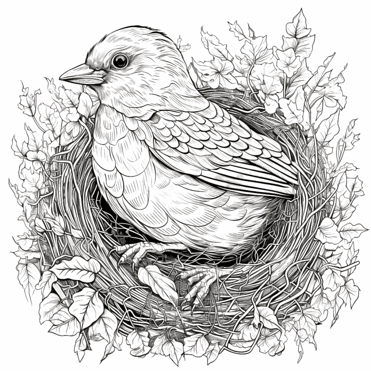 Dibujo para colorear pájaro y nido