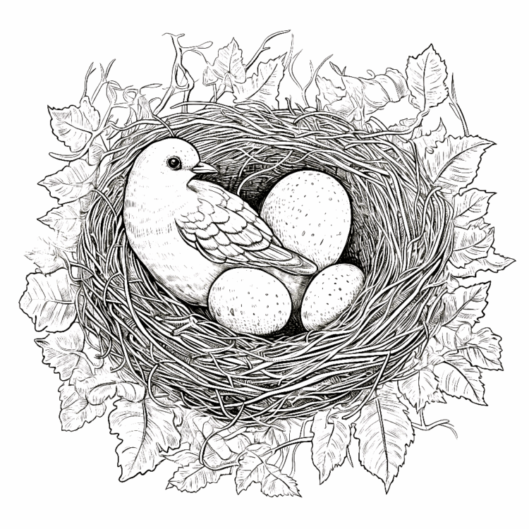 Ausmalbild Vogel und drei Eier