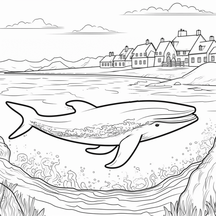 Dibujo para colorear ballena en la orilla
