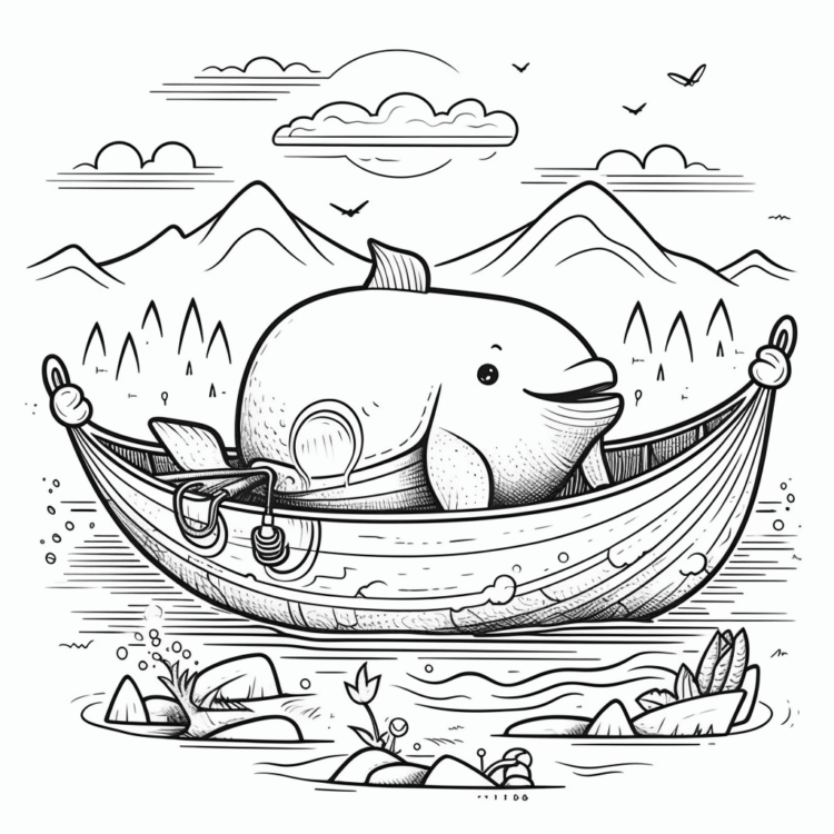 Dibujo para colorear ballena en barco