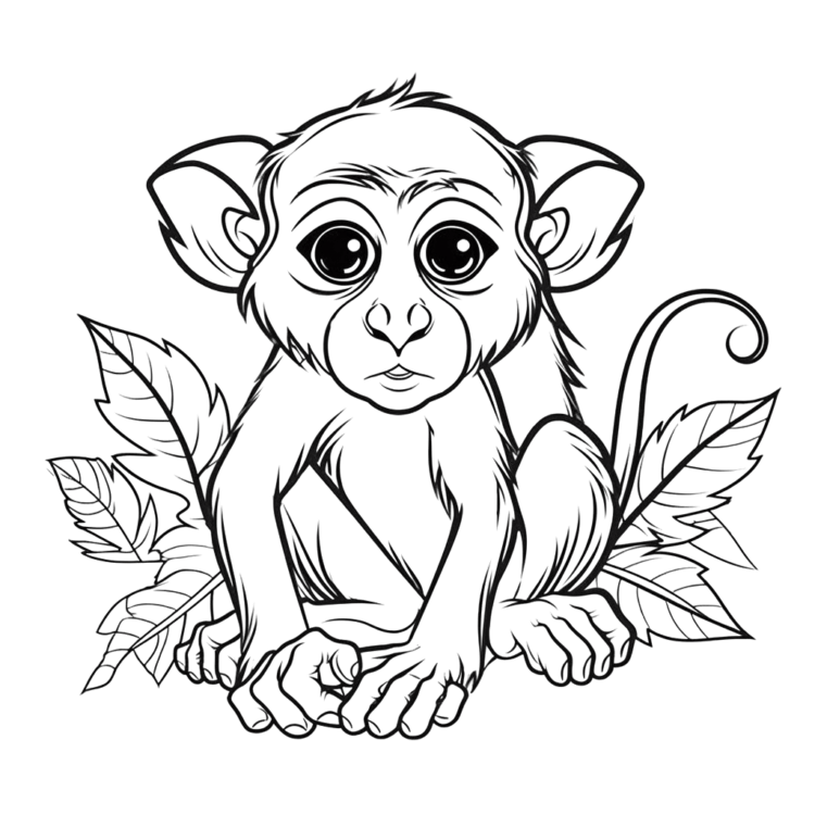 Coloring picture monkey on leaves