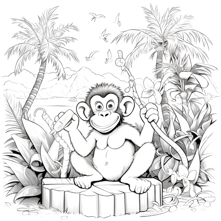 Coloring picture monkey in the wild