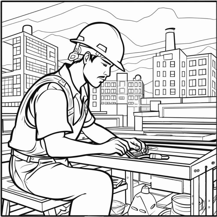 Coloring picture old construction worker
