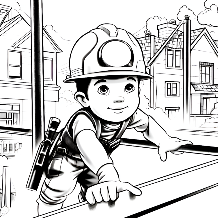 Dibujo para colorear trabajador en la obra