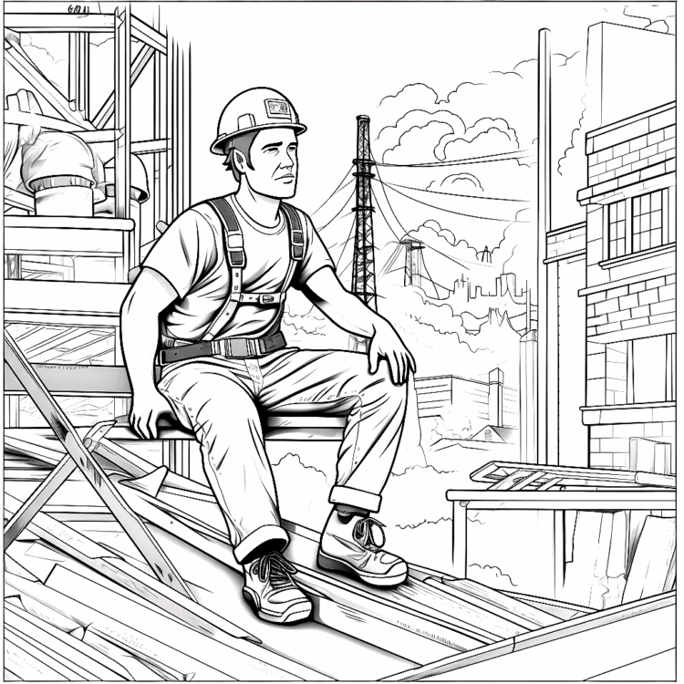 Ausmalbild Arbeiter in einer Pause
