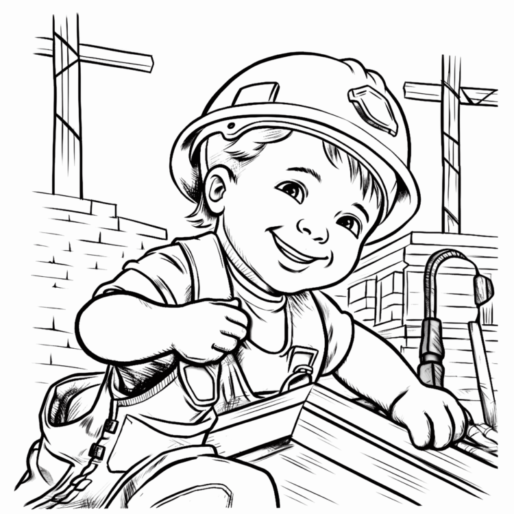 Dibujo para colorear de bebé trabajador de la construcción