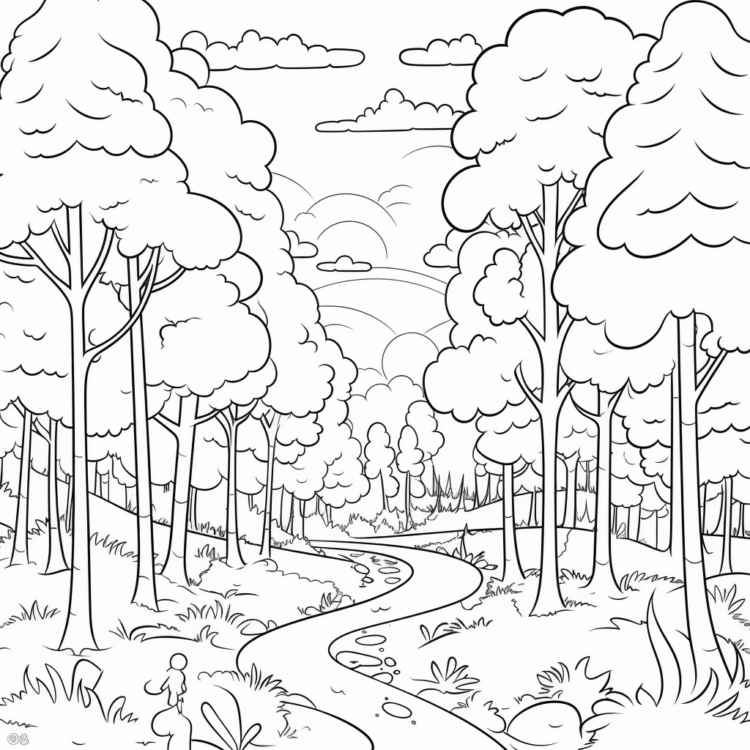 Ausmalbild Bäume und Wald