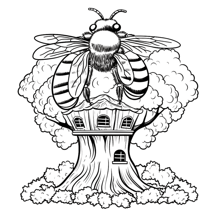 Dibujo para colorear abeja en un árbol