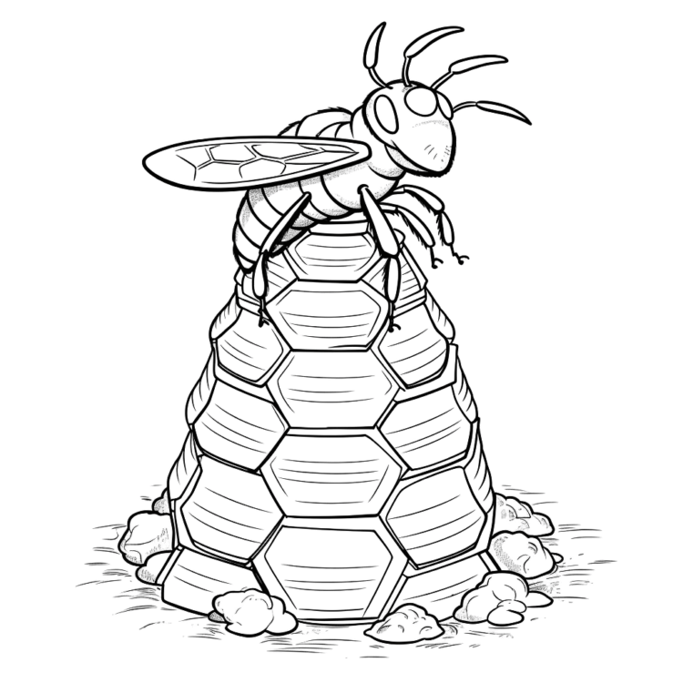 Dibujo para colorear abeja en una colmena