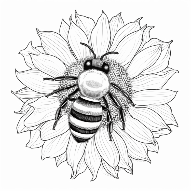 Dibujo para colorear abeja y girasol
