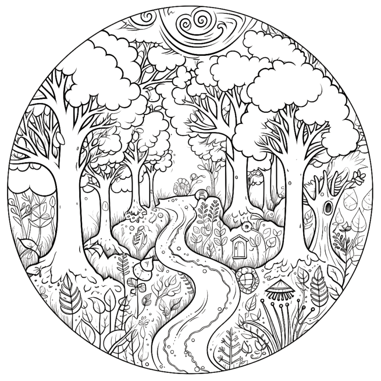 Dibujo para colorear vista del bosque