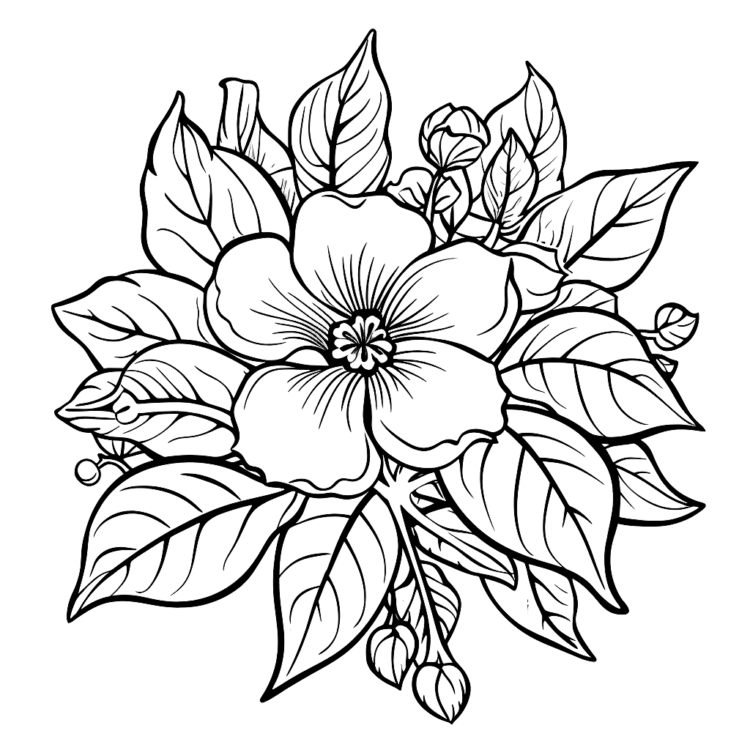 Ausmalbild Blume mit Blättern