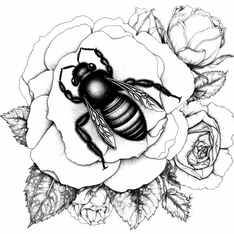 Dibujo para colorear flores y abeja