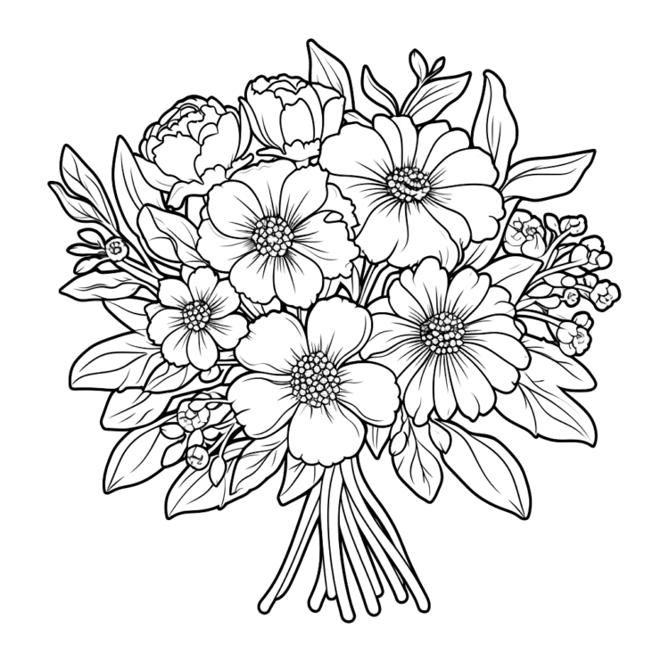 Coloring picture bouquet of flowers