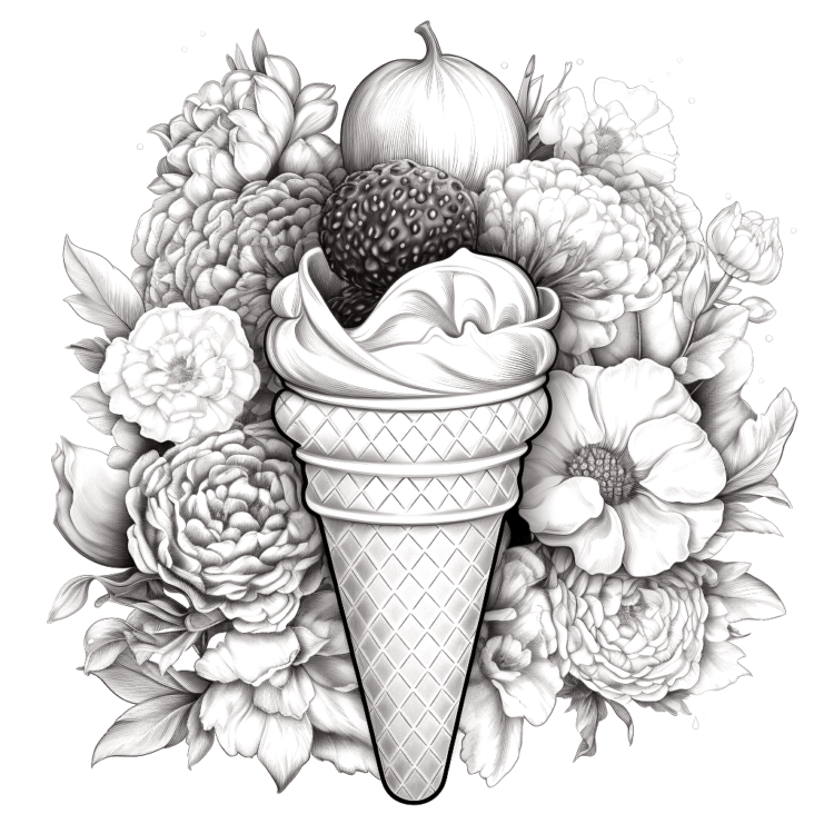 Dibujo para colorear helado y fruta