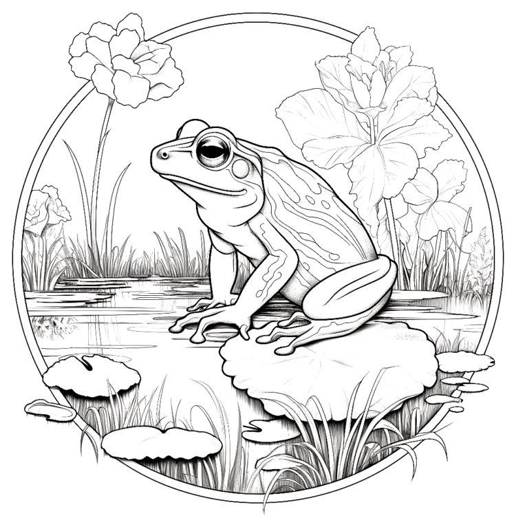 Coloring picture frog at the pond