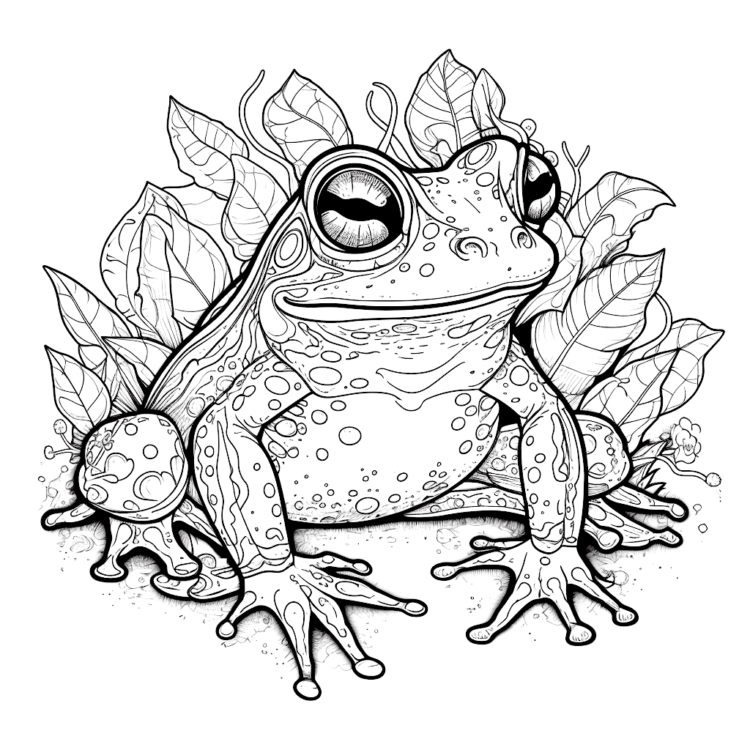 Coloring picture frog on leaves