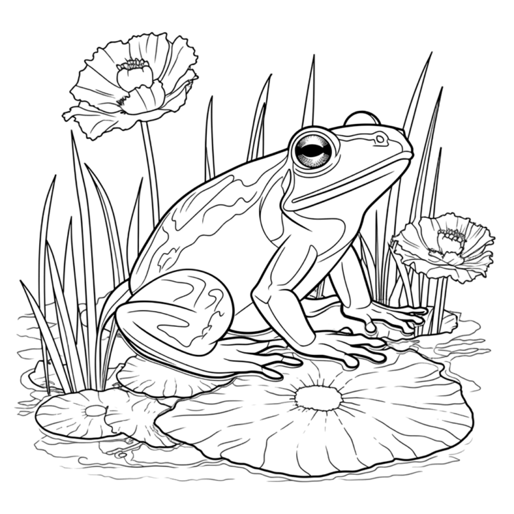 Dibujo para colorear rana y vainas