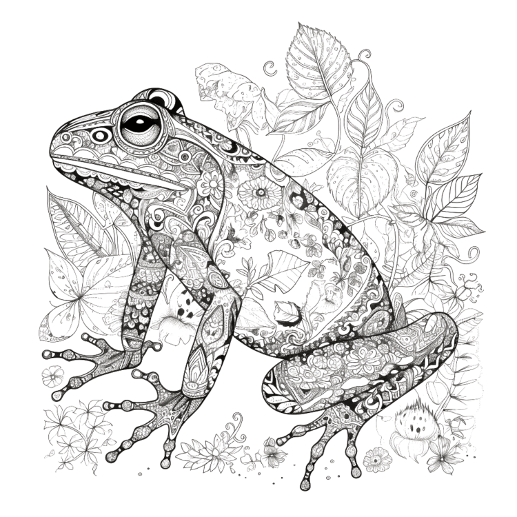 Coloring picture frog and plants