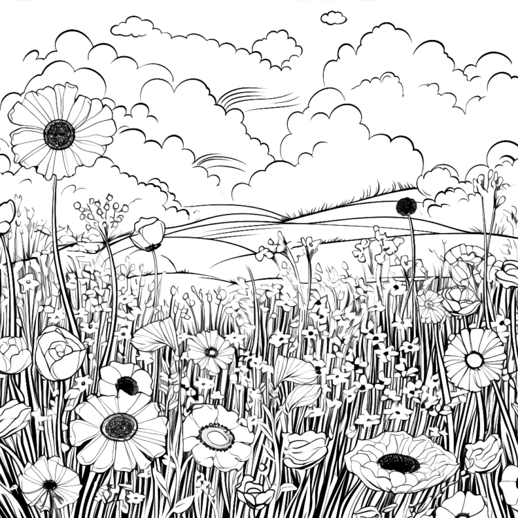 Dibujo para colorear prado primaveral