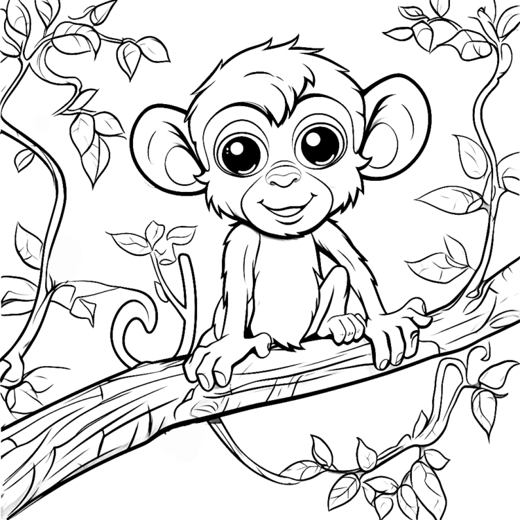 Happy monkey coloring page